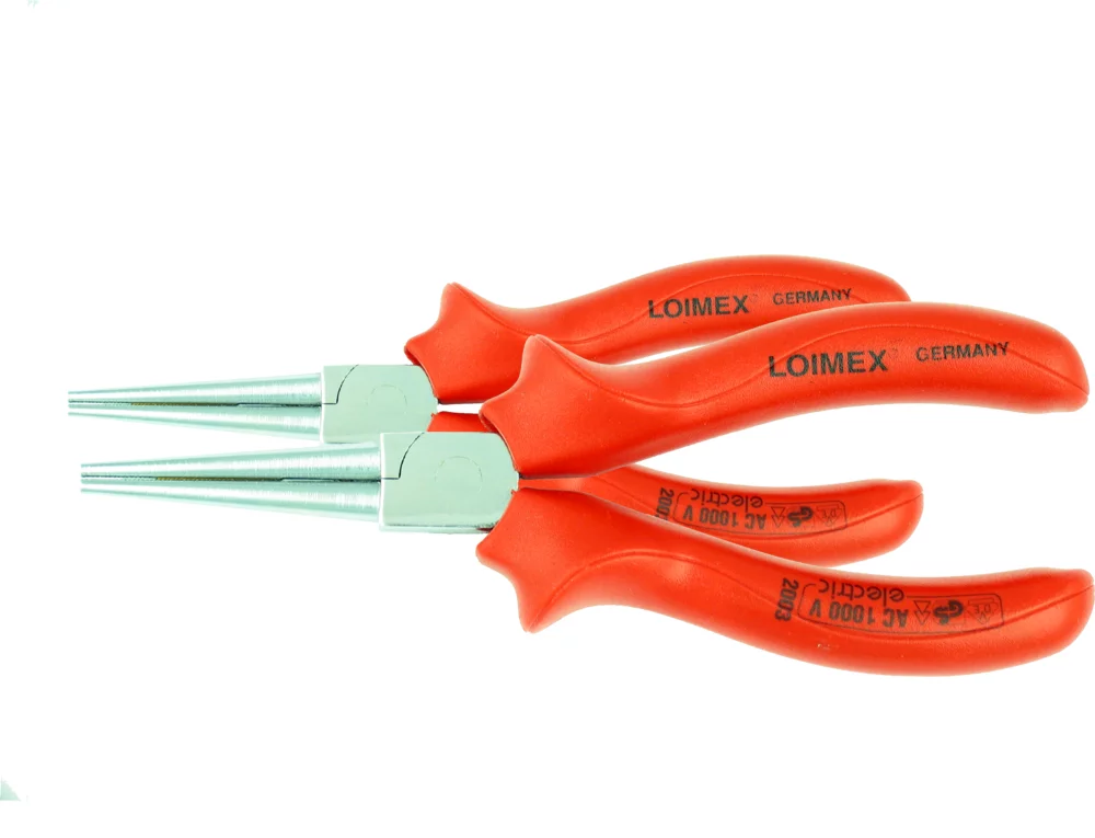 • Calidad superior, cromados y bruñidos, filos templados por inducción.<br> • Mangos con aislamiento de PVC de 2 componentes en rojo y negro.<br>• Según <b>DIN ISO 5745</b> forma Alemana, acero C60. <br> •<b> Garantía total</b>