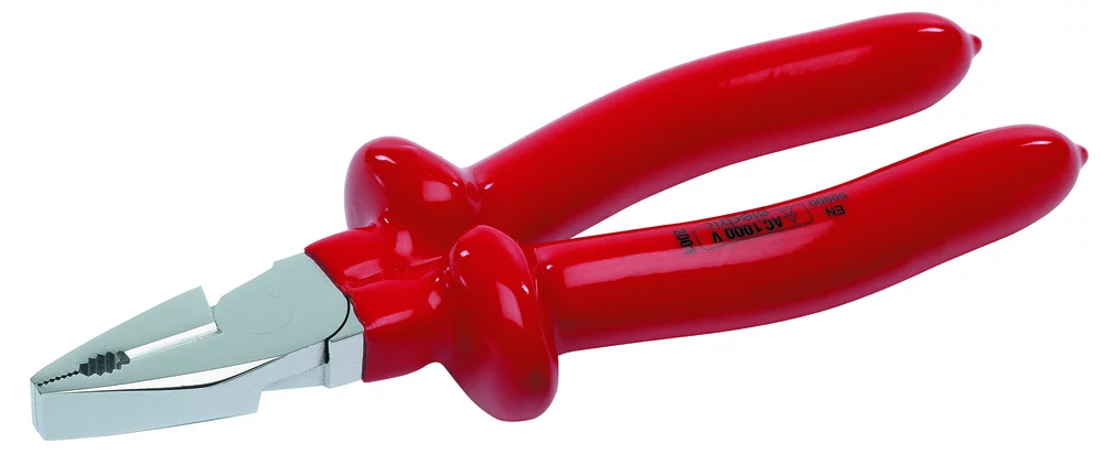 • Alicate especial de calidad superior. <br> 
• Con unión excéntrica para mayor fuerza de corte.<br>
• Cortante extra-grande para cables gruesos.<br>
• Doble aislamiento según norma  <b>IEC 60900</b><br>
• Norma VDE 0682/201 y DIN ISO 5746.<br>
•<b> Garantía total</b>