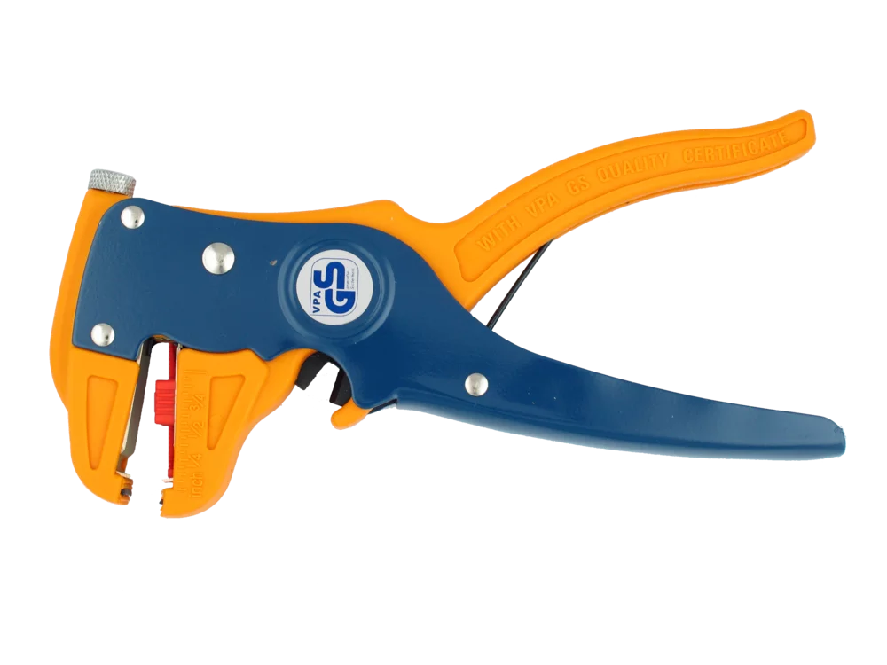 • Con cortadora de cable, tornillo de ajuste y tope de longitud de pelado<br>
• Cuerpo reforzado de chapa.