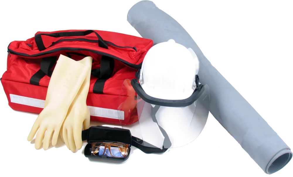 • Con compartimentos interiores separados.<br>
• Forrada con espuma para proteger los objetos.<br>
• Contiene:<br>
- Casco de seguridad 40.19.27<br>
- Visera  de protección 40.18.00<Br>
- Gafas de protección 40.19.00<br>
- Guantes aislados <b>1000V</b> 40.17.35<br>
- Estera aislante 1000x1000 <b>1000V</b> 40.95.02