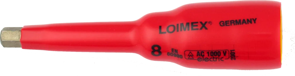 • Para llaves de carraca y llave “T”.<br>
• Fabricado en acero templado.<br>
• Aislamiento en resina especial blanda antigolpes.<br>