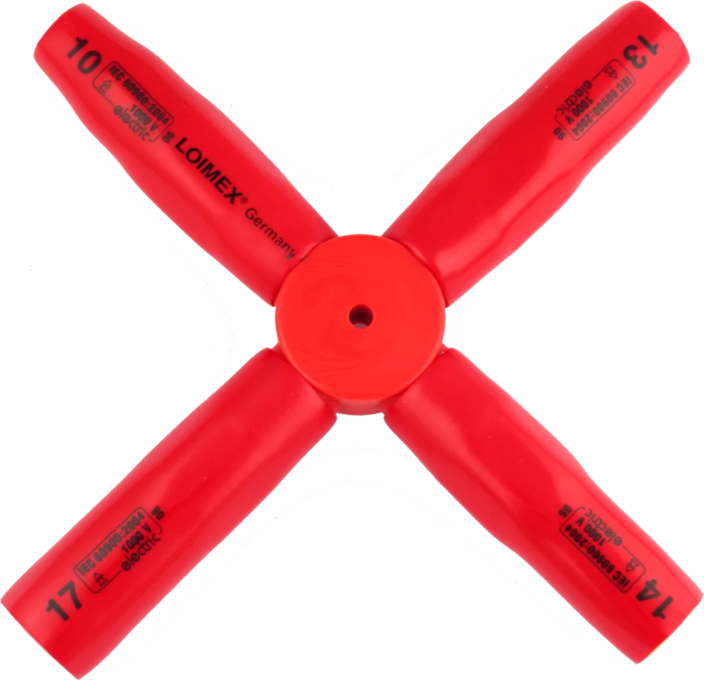 • Fabricado en acero templado.<br>
• Aislamiento en resina especial blanda antigolpes.<br>
• Par máximo admitido 100 Nm.<br>
• Consultar otras medidas según necesidad (6-22 mm)