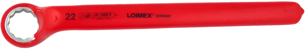 • Según <b>DIN 7446 VDE.</b><br>
• Fabricado en acero cromo-vanadio.<br>
• Aislamiento en resina especial blanda antigolpes.<br>
• Inclinación boca 90º.