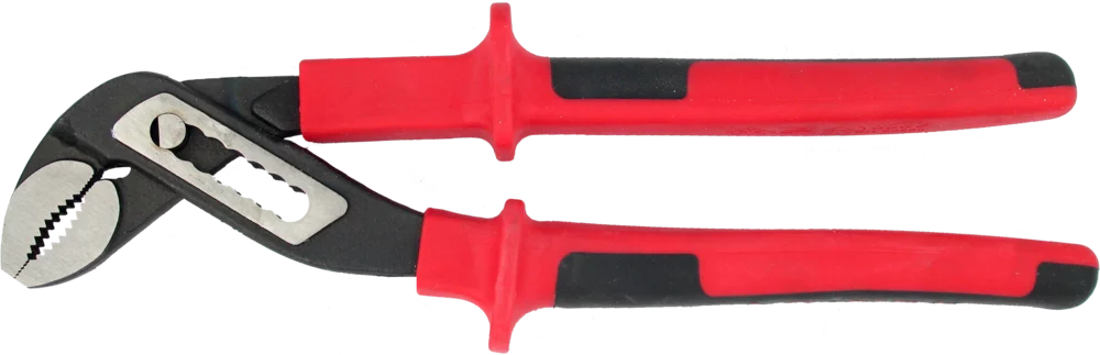 • Según <b>DIN ISO 8976.</b><br>
• Cromada con articulación machihembrada.<br>
• Mangos de dos componentes aislados 1000V.